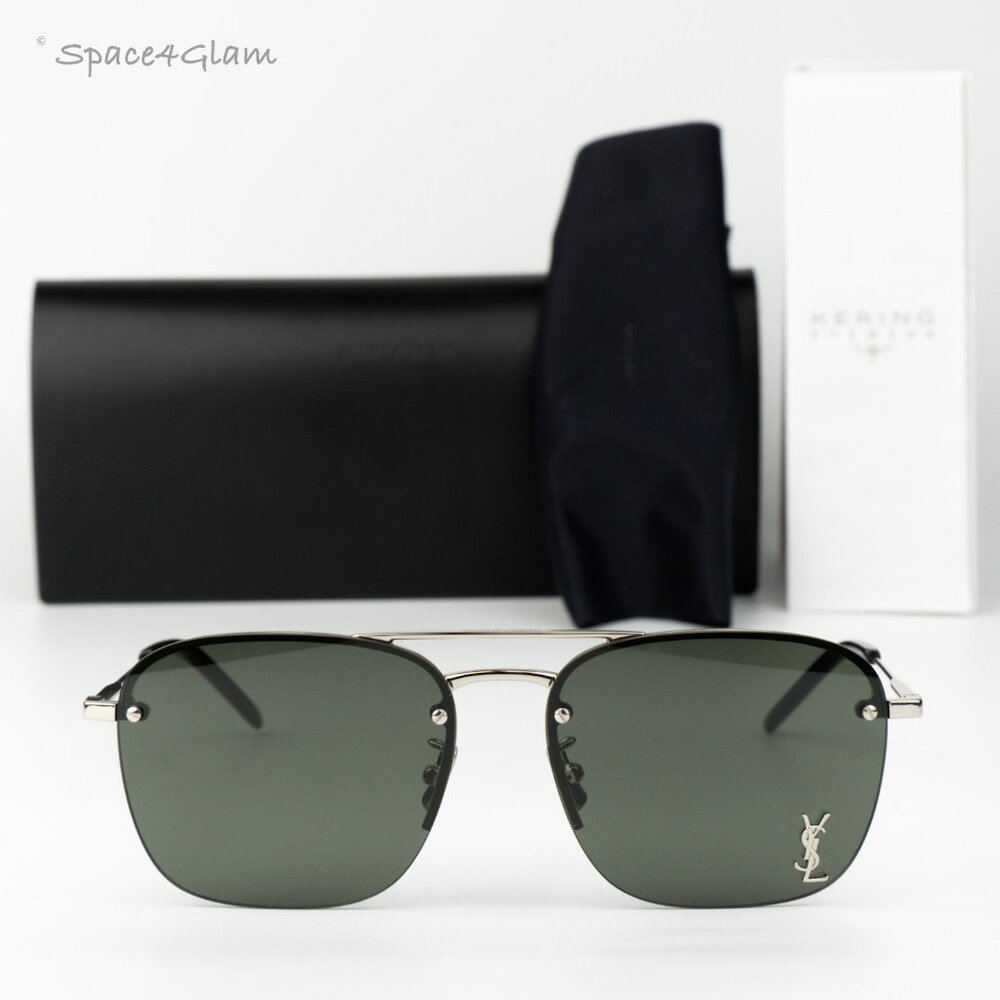 Saint Laurent Men Sunglasses Silver Grey Pilot SL309M 002 NEW AUTHENTIC